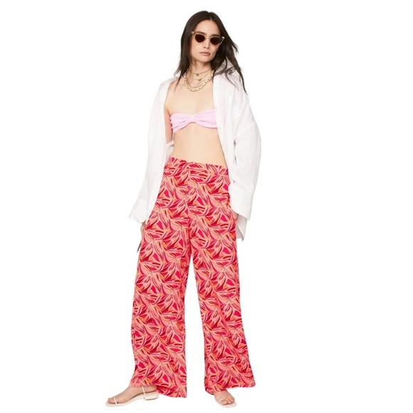 ASHLEY PARK Floral Trousers in Pink Womens Size 8 Wide Leg Tropical Pants - Picture 2 of 9